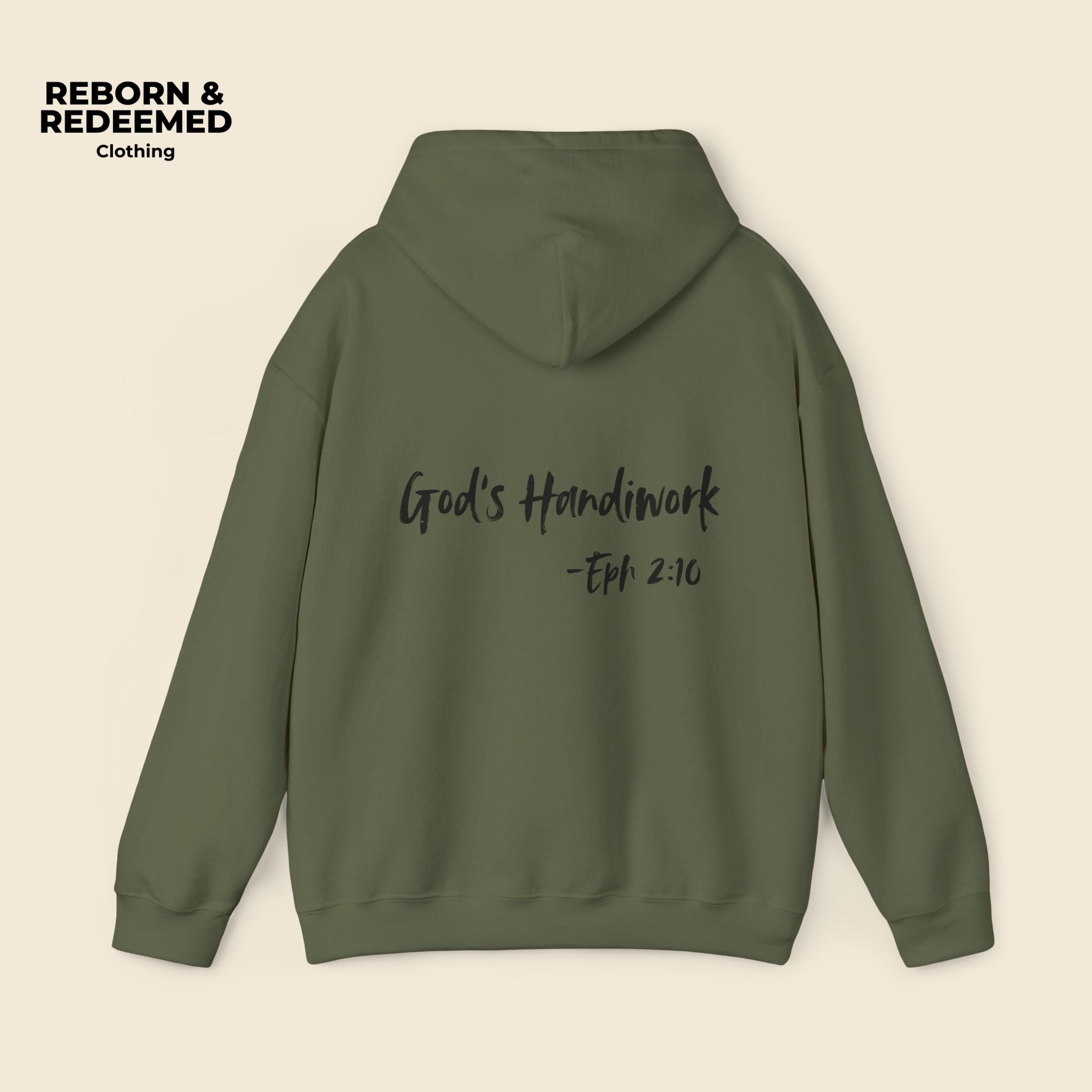 Reborn & Redeemed Hoodie — "God's Handiwork" Ephesians 2:10 Christian Hooded Sweatshirt