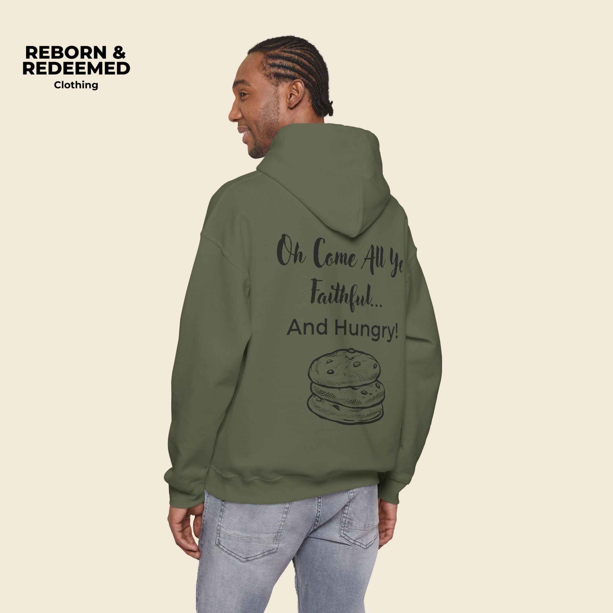 Reborn & Redeemed Christmas Hoodie — “Oh Come All Ye Faithful… And Hungry!”