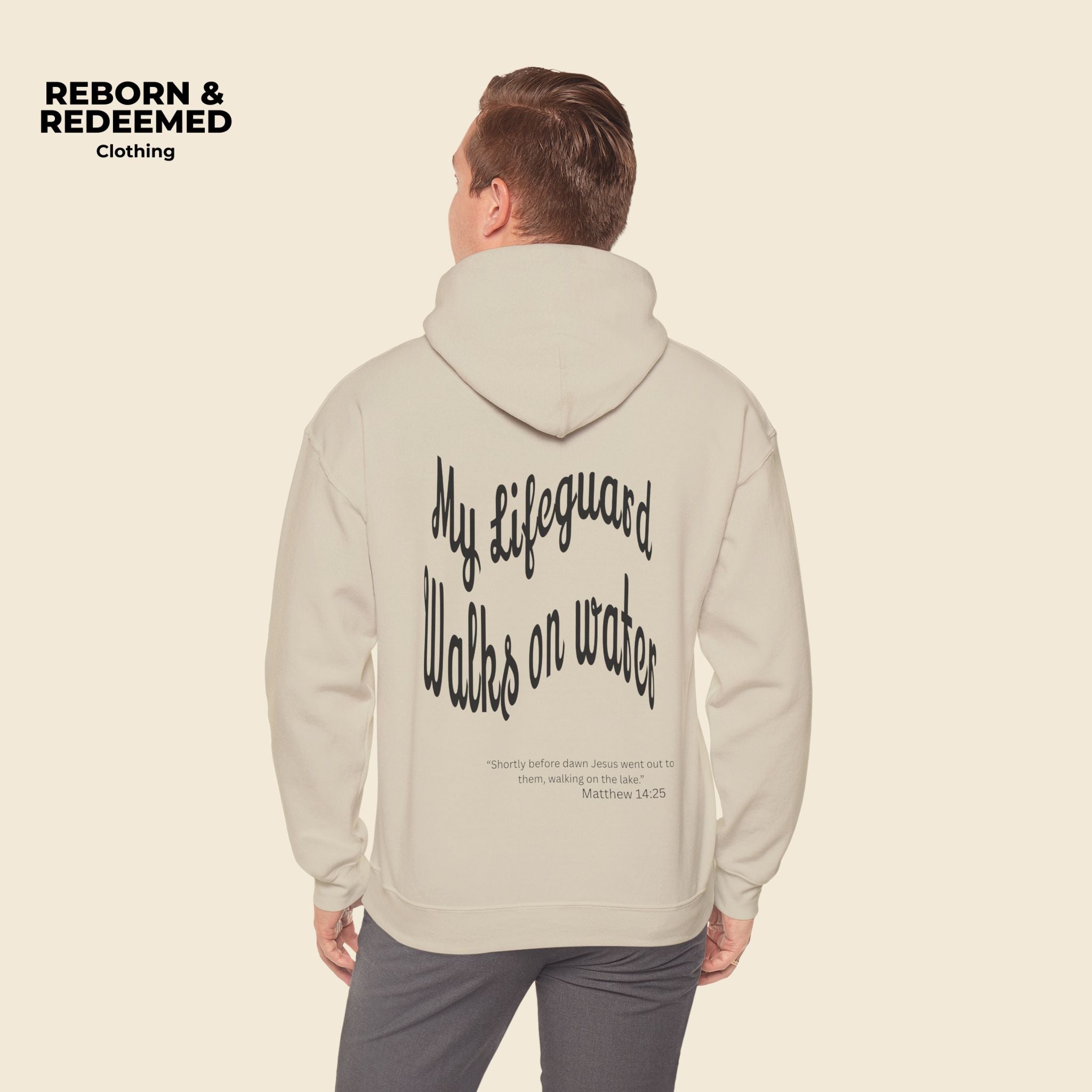 Reborn & Redeemed Hoodie — "My Lifeguard Walks on Water" Christian Faith Pullover