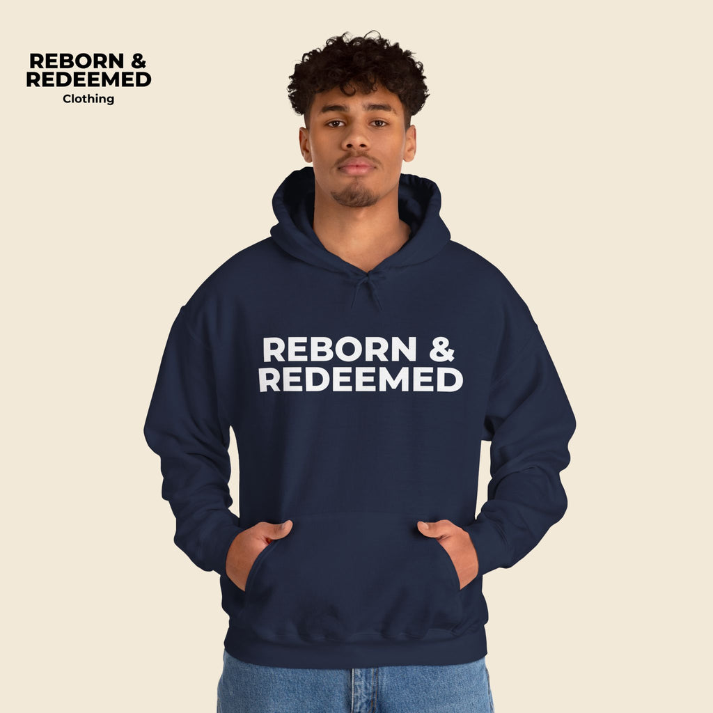 Reborn & Redeemed Hoodie — 'I Need More Coffee' Back Print Inspirational Pullover