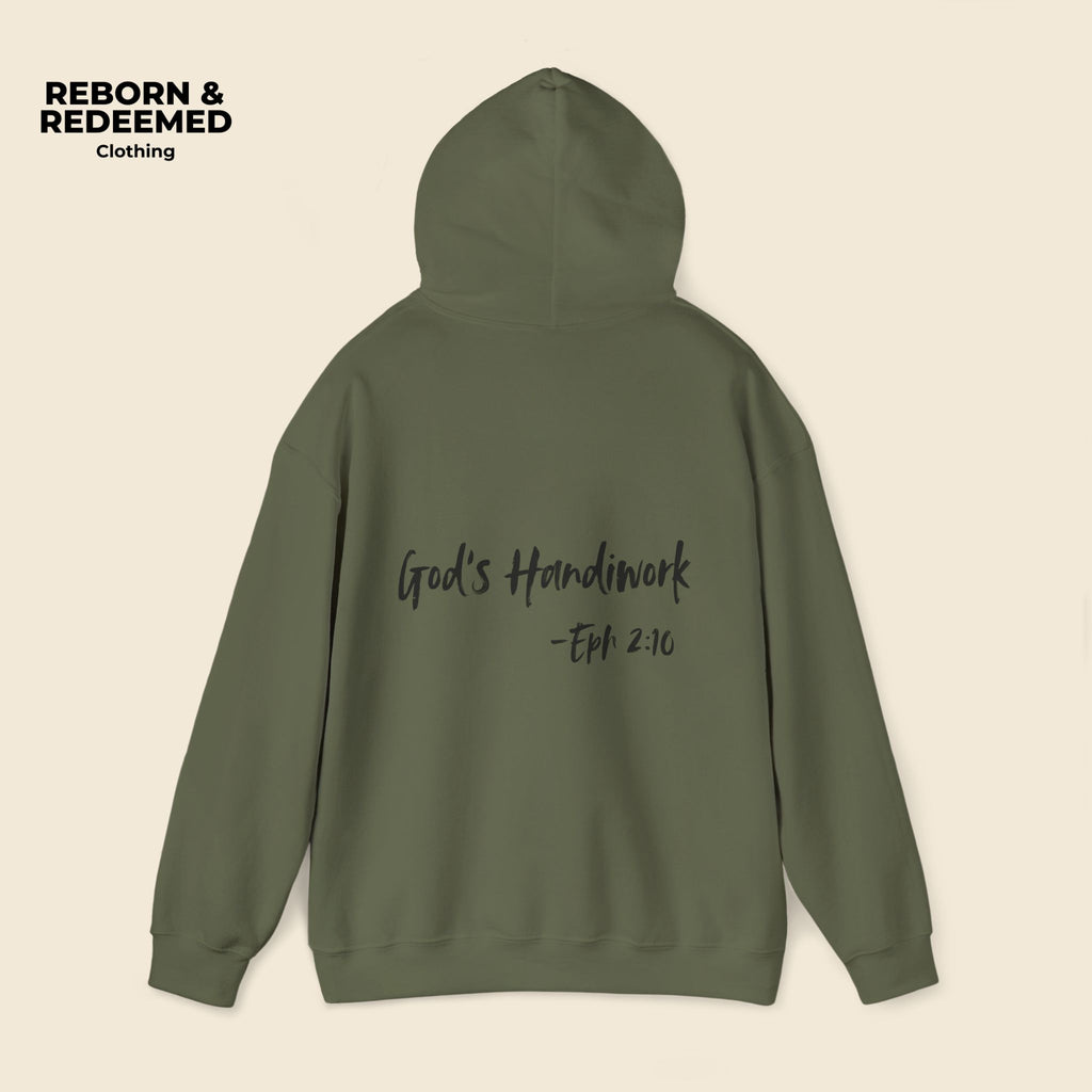 Reborn & Redeemed Hoodie — "God's Handiwork" Ephesians 2:10 Christian Hooded Sweatshirt