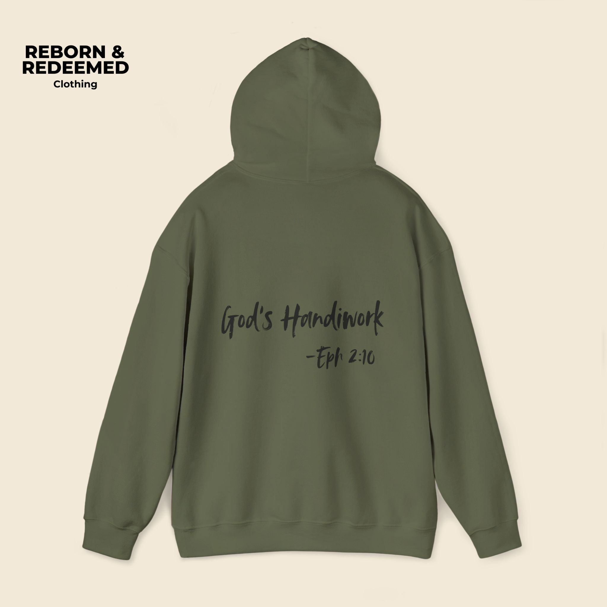 Reborn & Redeemed Hoodie — "God's Handiwork" Ephesians 2:10 Christian Hooded Sweatshirt