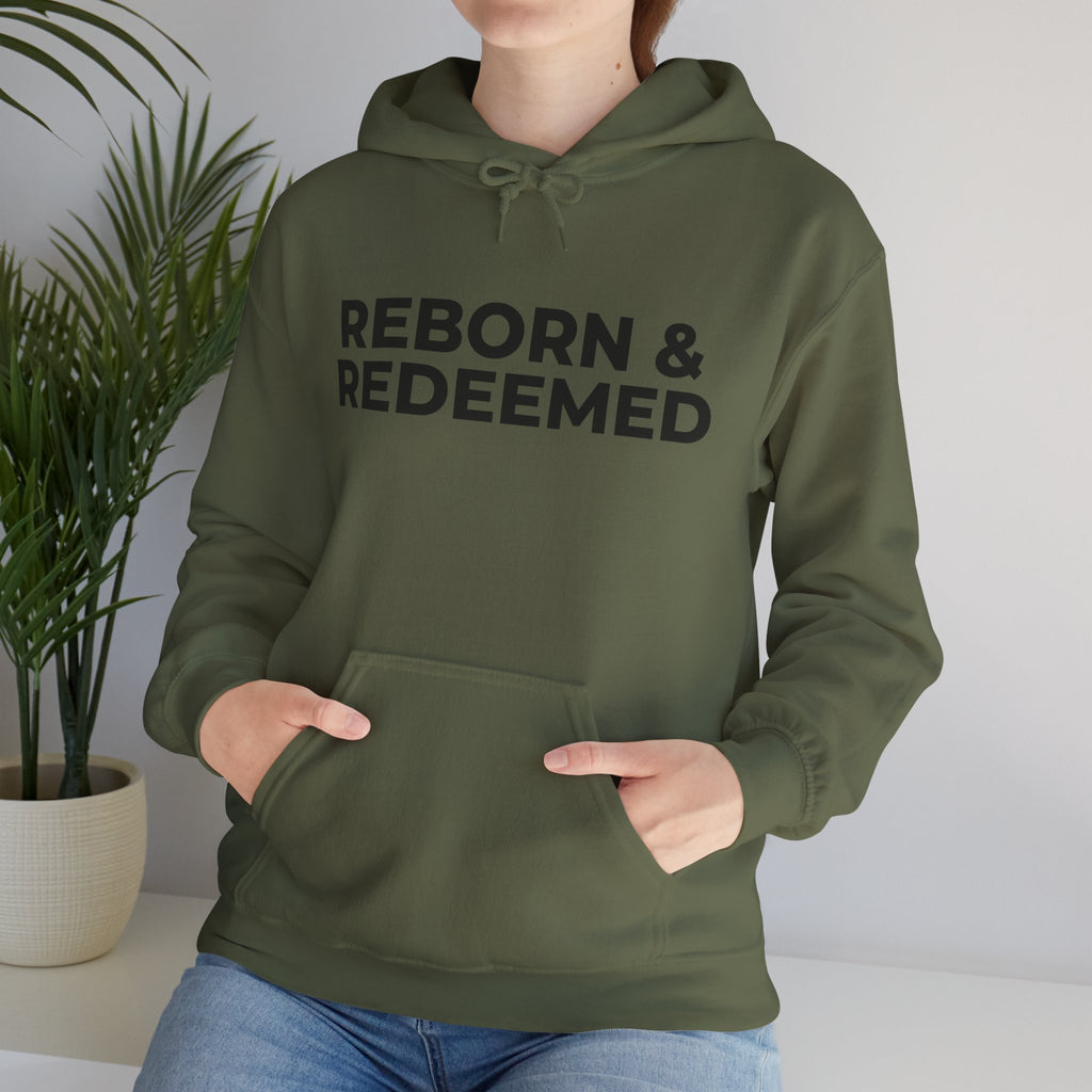 Reborn & Redeemed Hoodie — 'I Need More Coffee' Back Print Inspirational Pullover