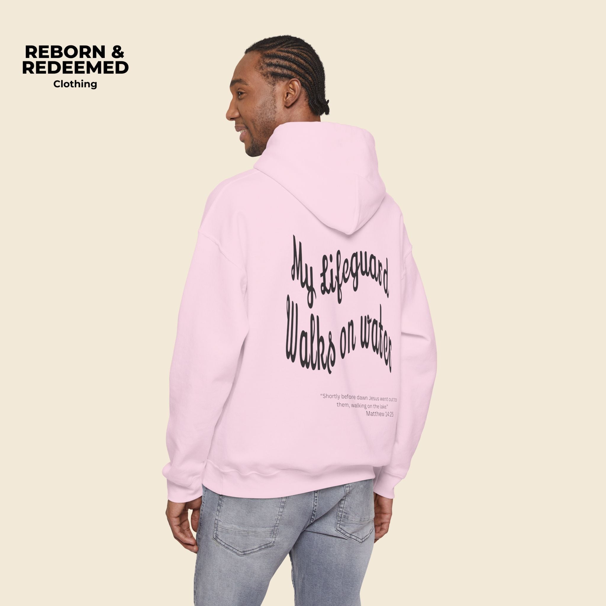 Reborn & Redeemed Hoodie — "My Lifeguard Walks on Water" Christian Faith Pullover