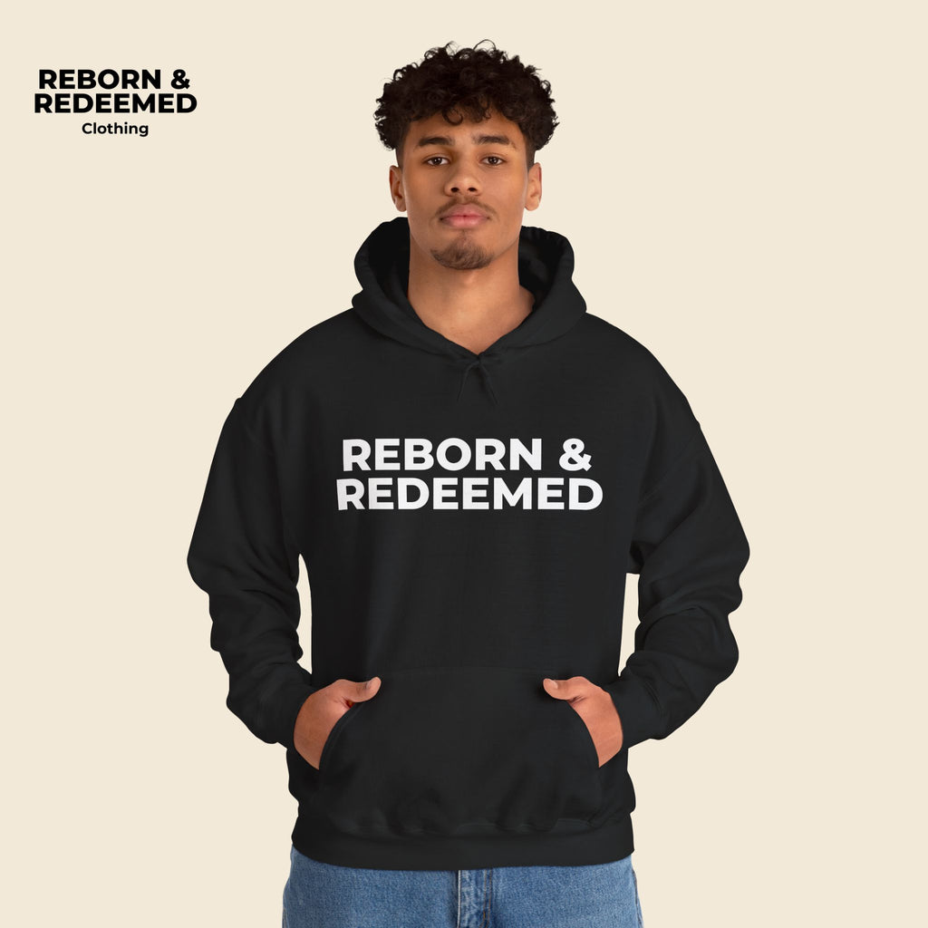 Reborn & Redeemed Hoodie — 'I Need More Coffee' Back Print Inspirational Pullover