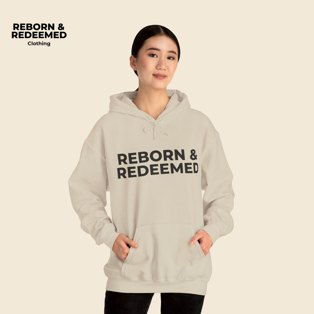 Reborn & Redeemed Hoodie — 'I Need More Coffee' Back Print Inspirational Pullover