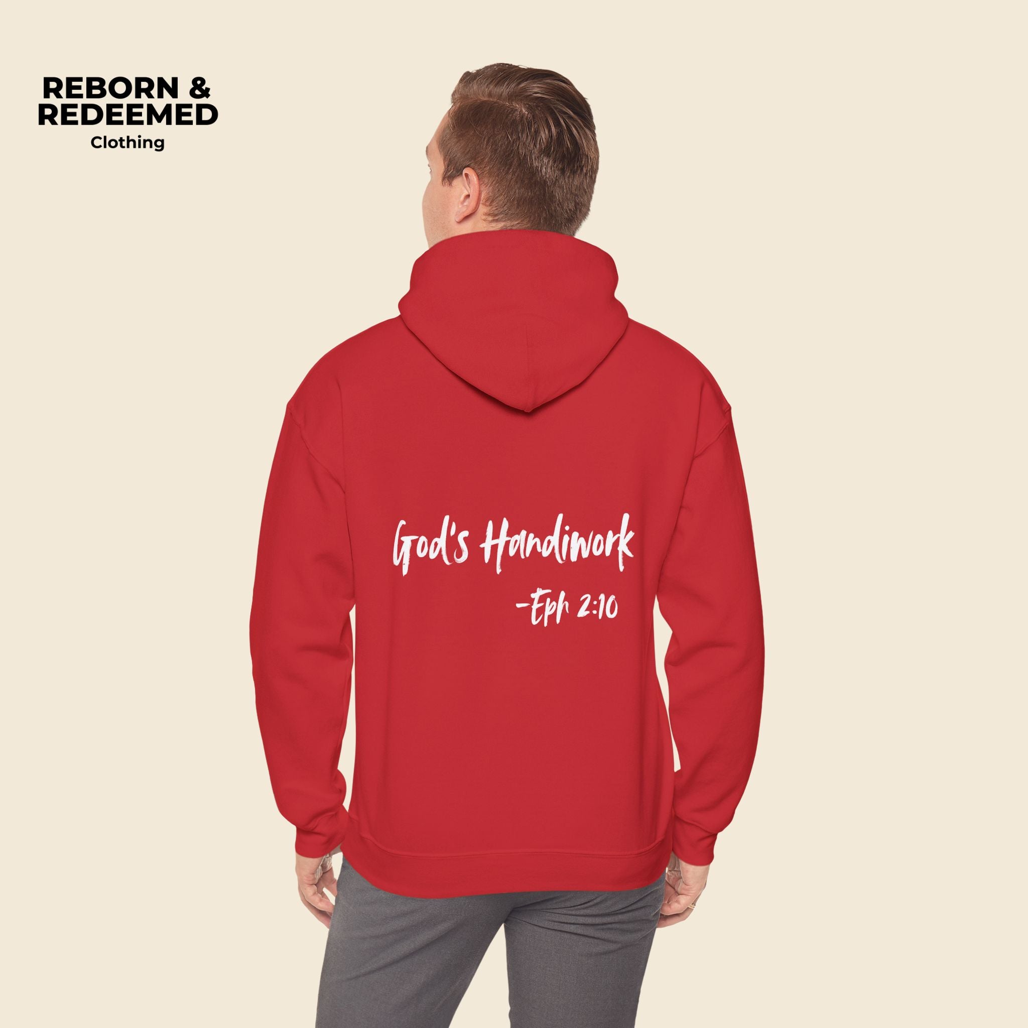 Reborn & Redeemed Hoodie — "God's Handiwork" Ephesians 2:10 Christian Hooded Sweatshirt