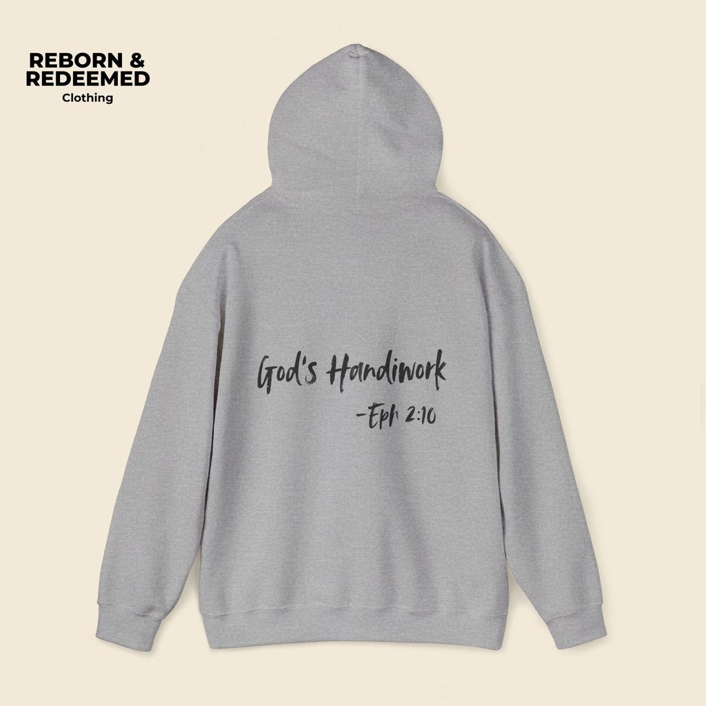 Reborn & Redeemed Hoodie — "God's Handiwork" Ephesians 2:10 Christian Hooded Sweatshirt