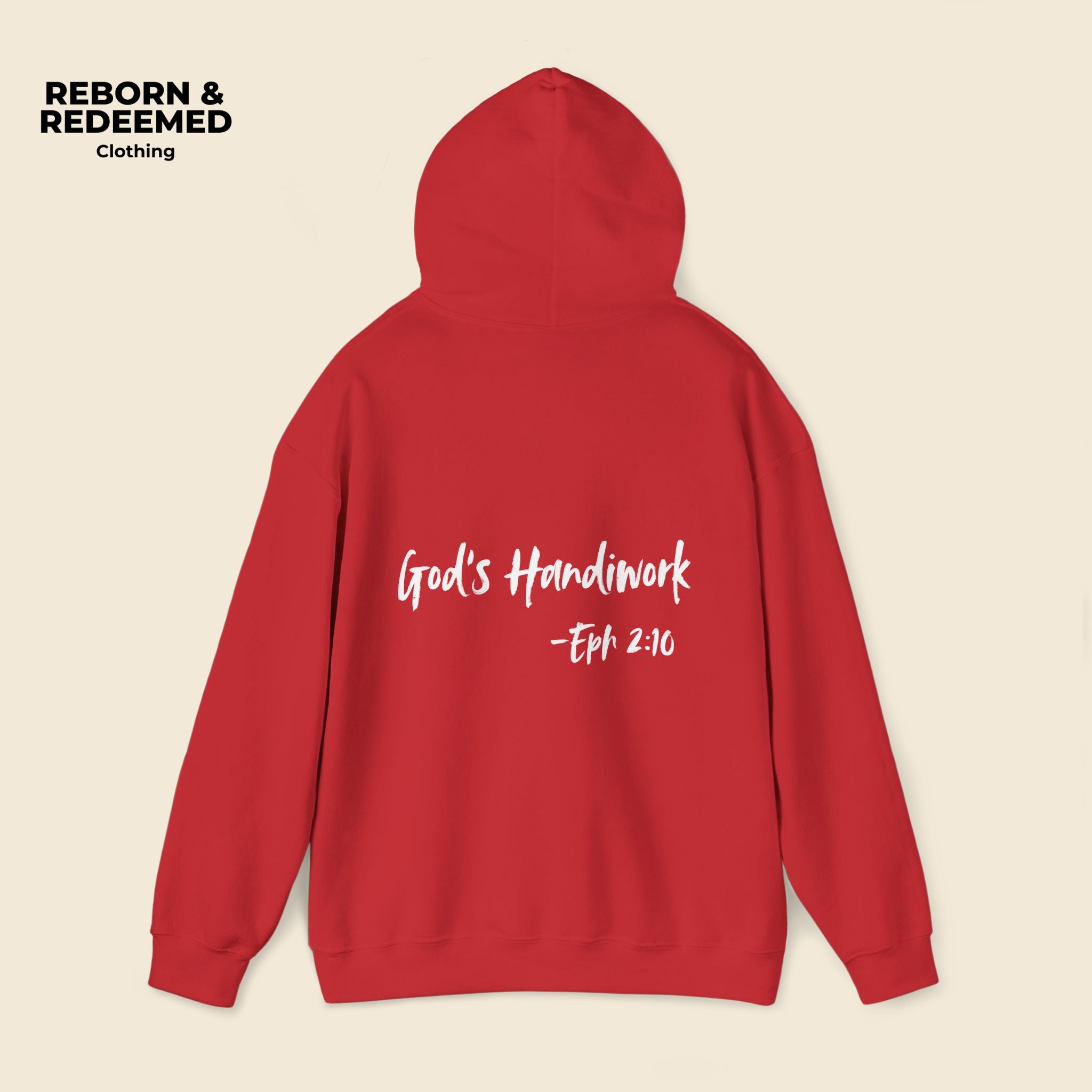 Reborn & Redeemed Hoodie — "God's Handiwork" Ephesians 2:10 Christian Hooded Sweatshirt