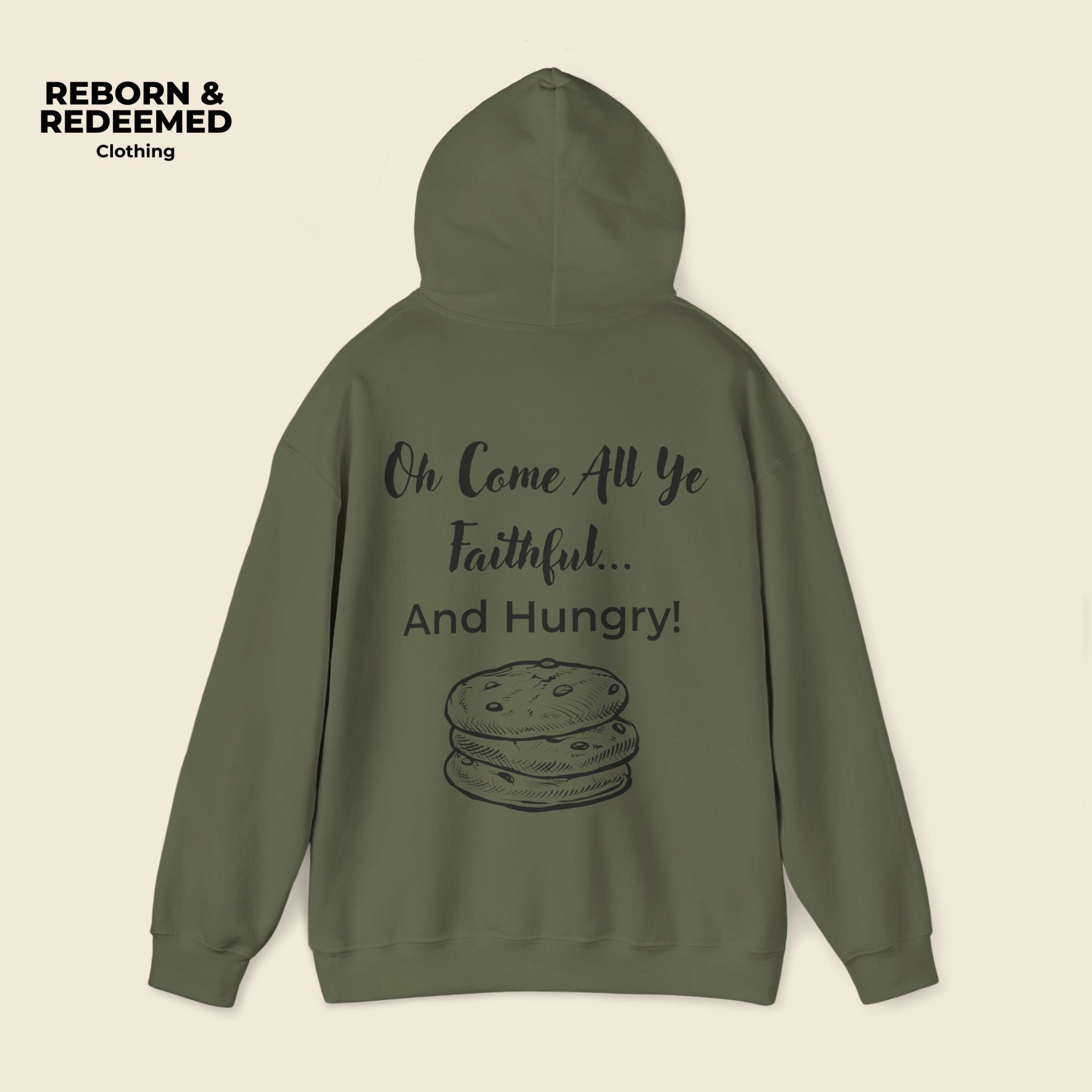 Reborn & Redeemed Christmas Hoodie — “Oh Come All Ye Faithful… And Hungry!”