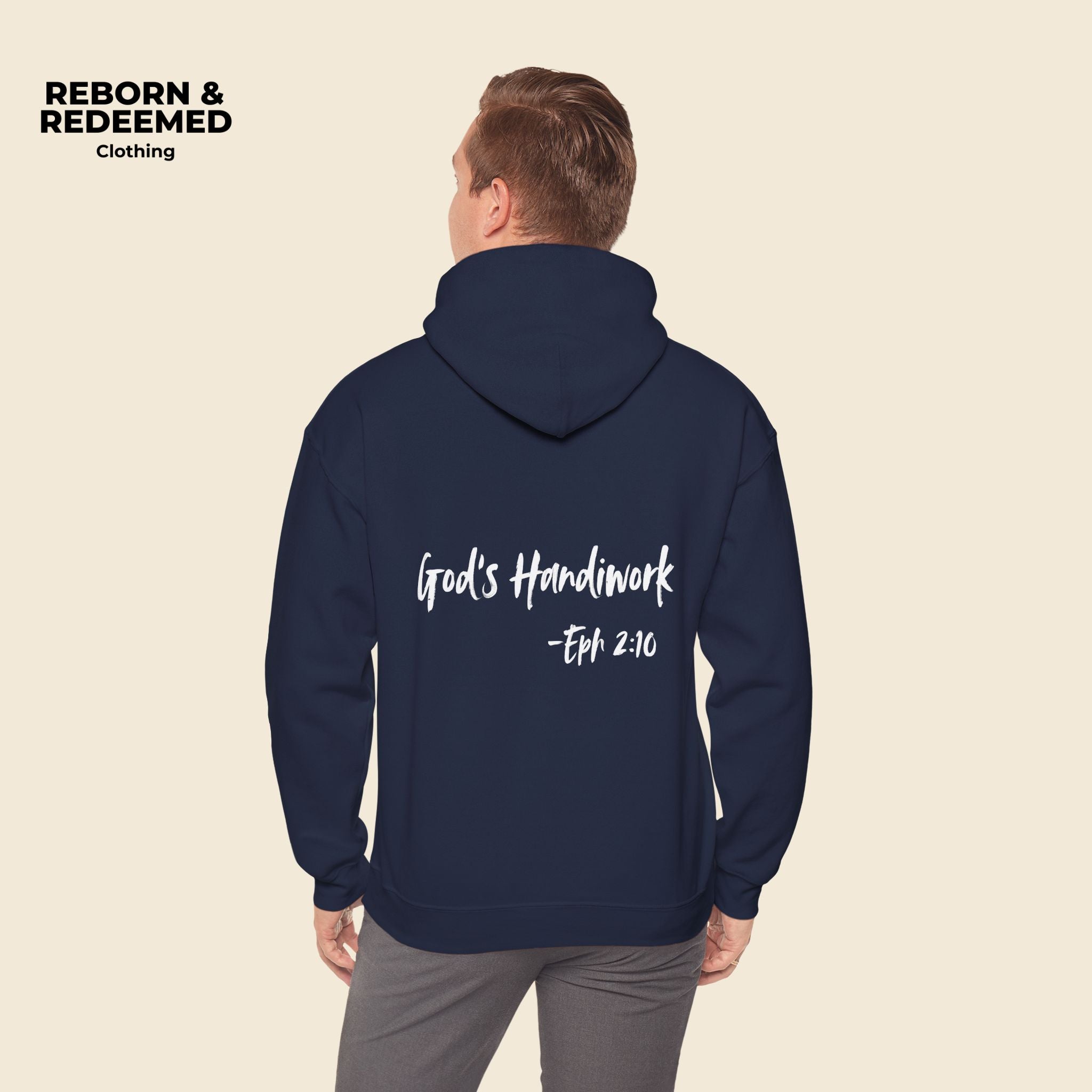Reborn & Redeemed Hoodie — "God's Handiwork" Ephesians 2:10 Christian Hooded Sweatshirt